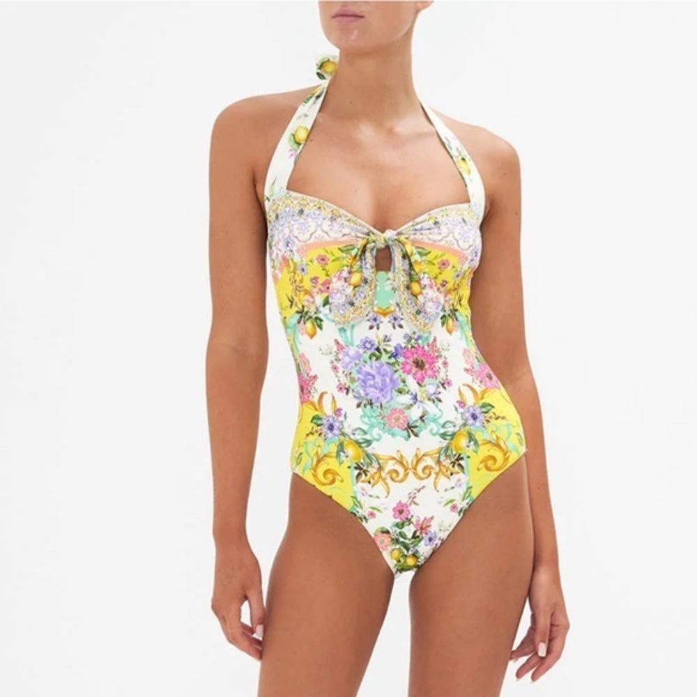 Camilla Tie Front Halter Neck One Piece, Caterina Spritz, Small, $399